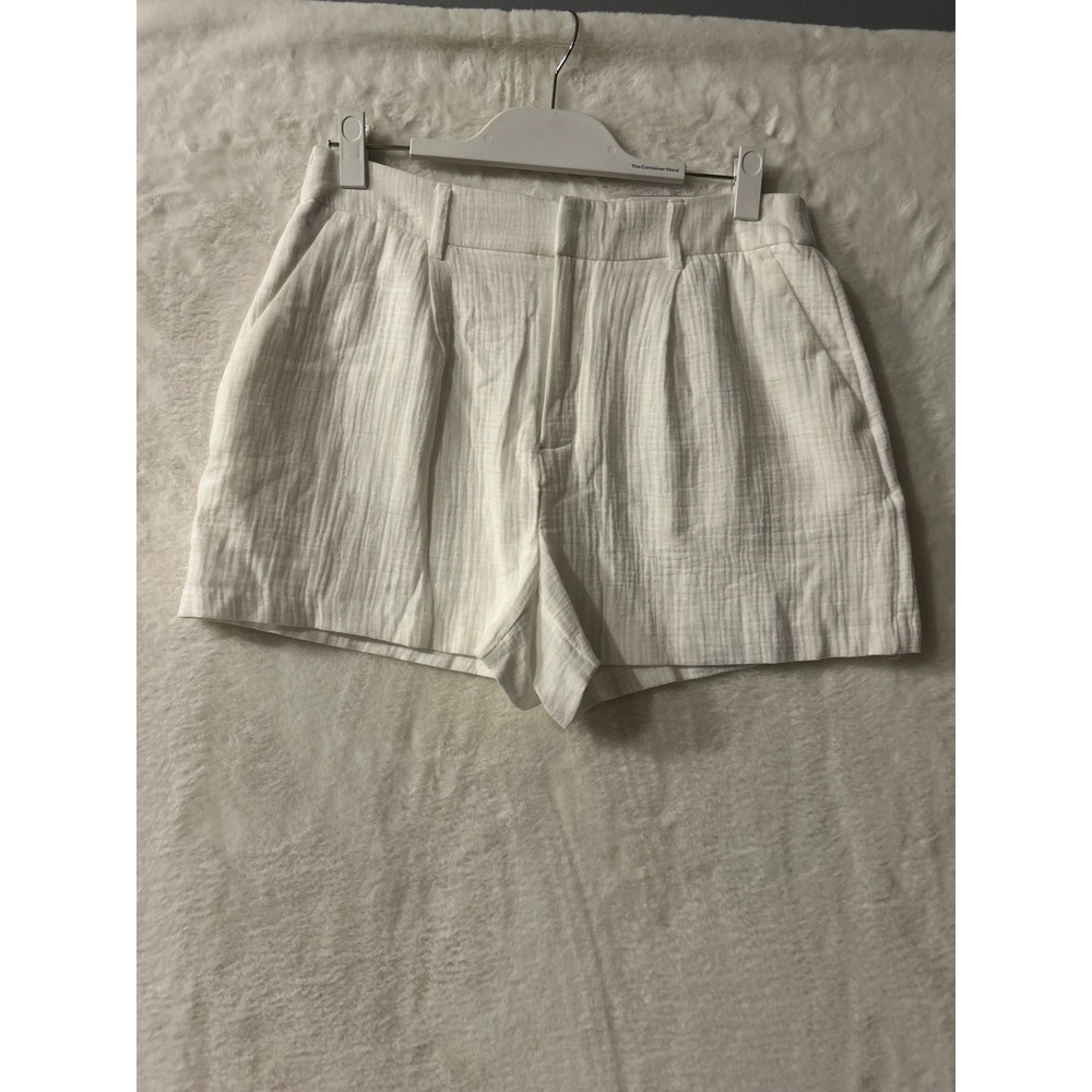 Nine West Shorts Womens Medium M White High Rise Pleated Textured Cotton NWT